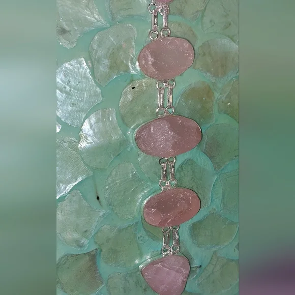 Raw Rose Quartz Statement Bracelet - Picture 4 of 5